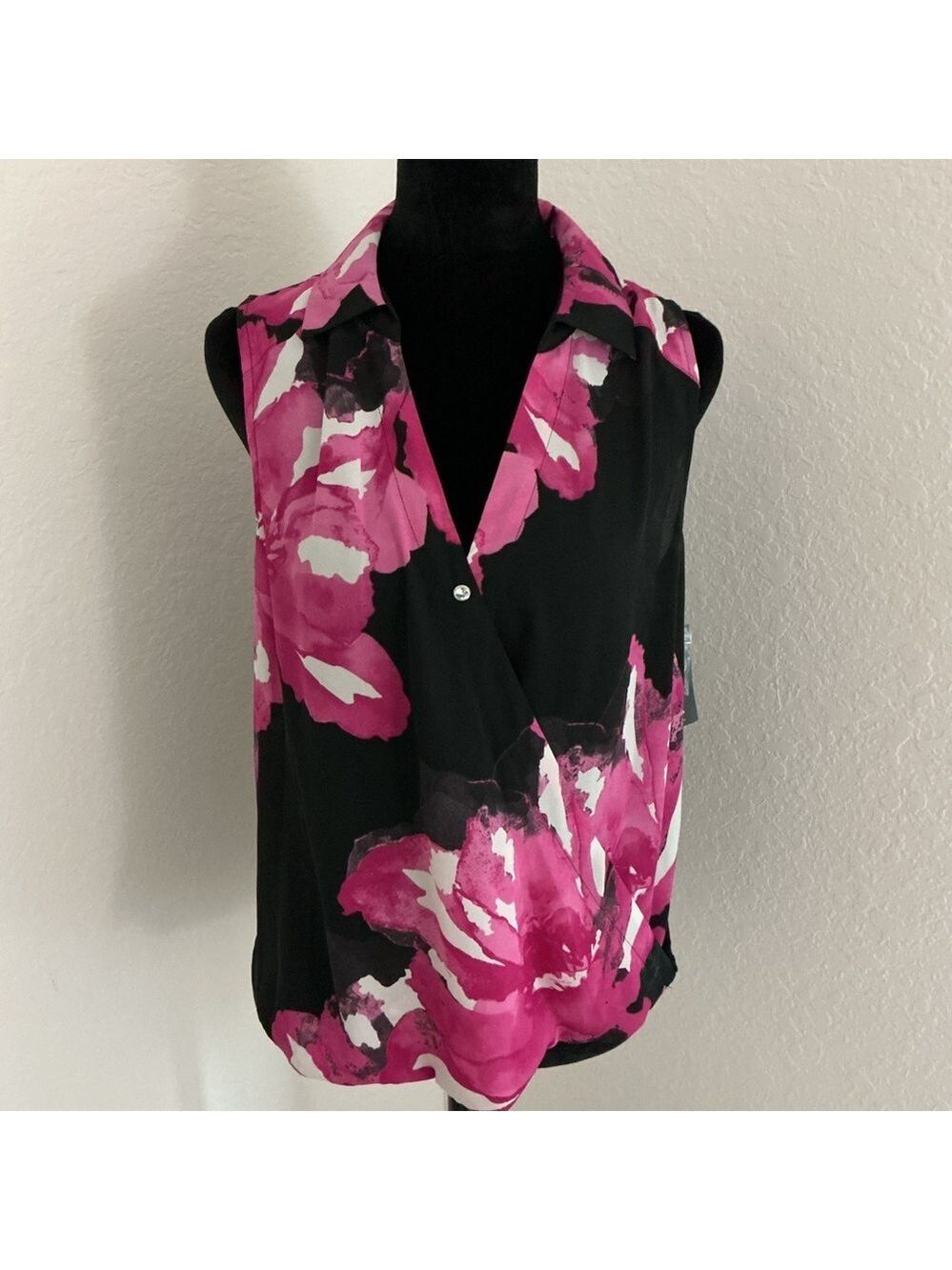 INC Women’s Sleeveless Black Pink Floral Peony Print Blouse M NWT
